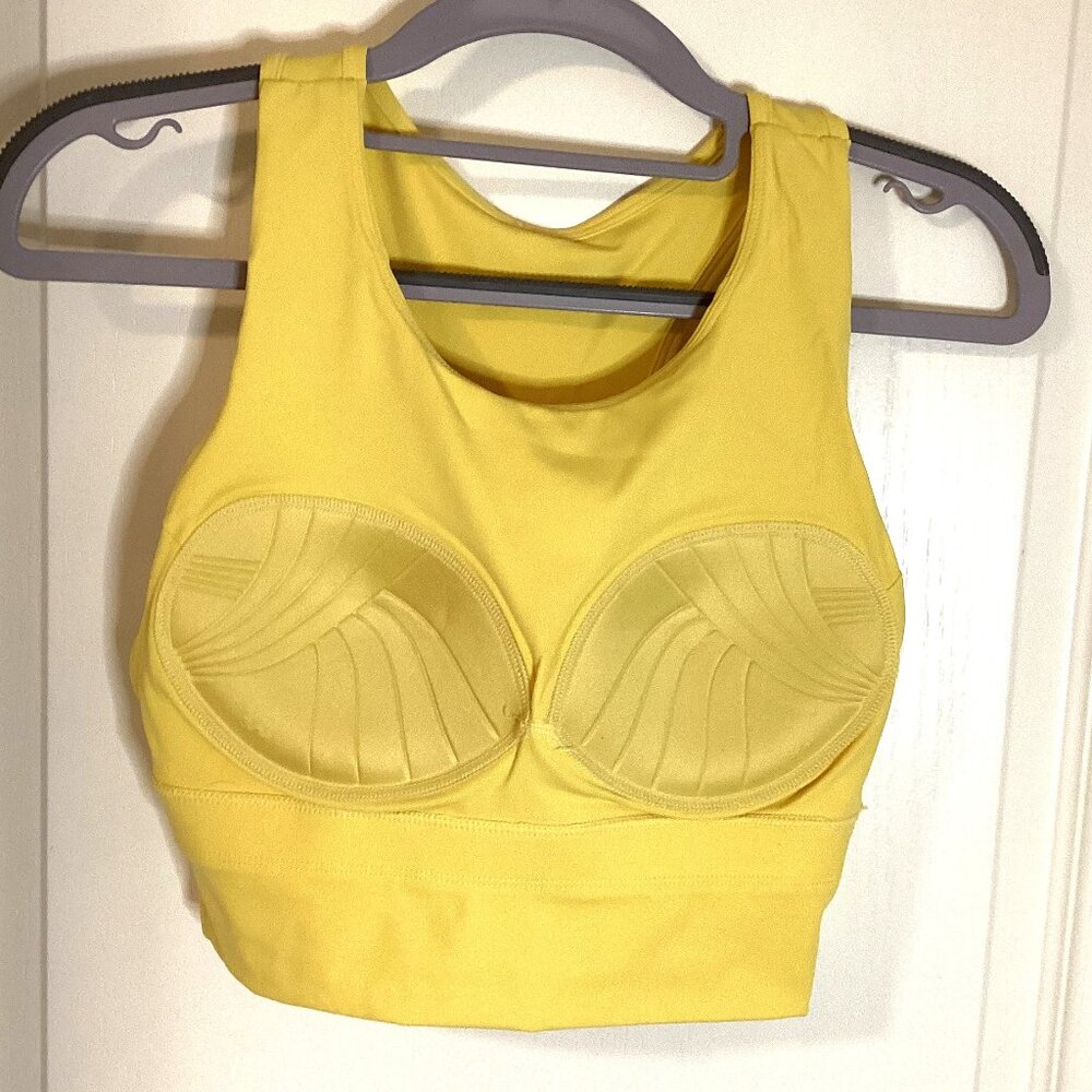 Women Yellow Longline High-Neck Sport Bra Activewear Wireless Workout Crop Top - Picture 4 of 5